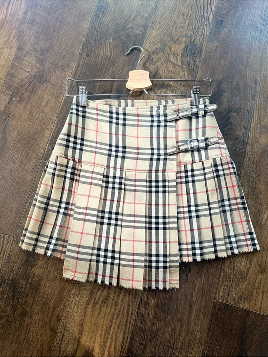 Burberry Dresses & Skirts - Burberry Beige Plaid Pleated Mini Skirt with Side Buckles